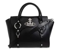 Orb-plaque leather tote bag