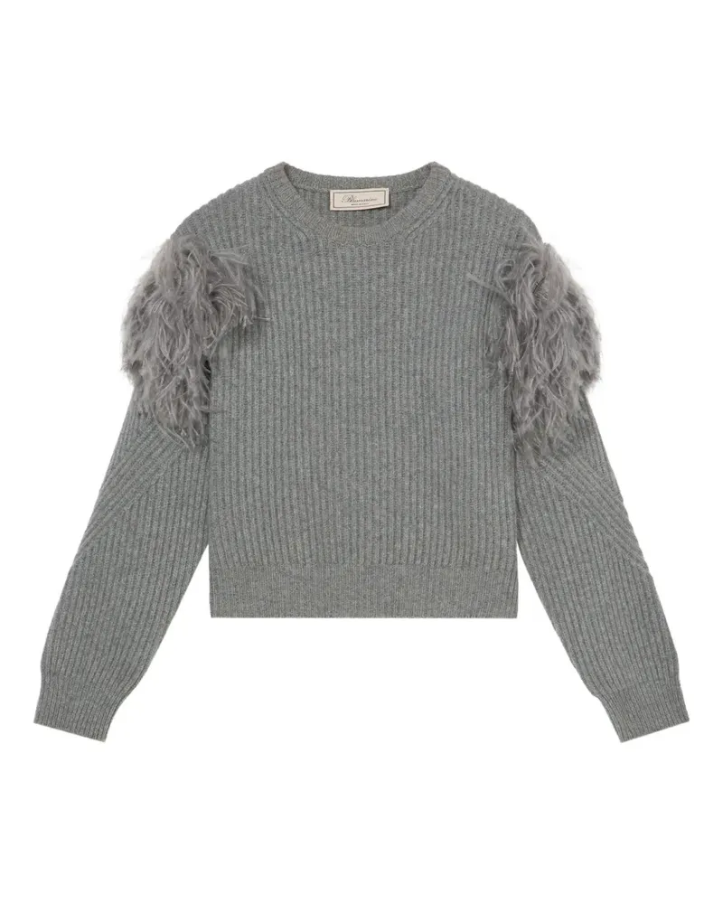 Blumarine Gerippter Pullover mit Federn - Grau Grau