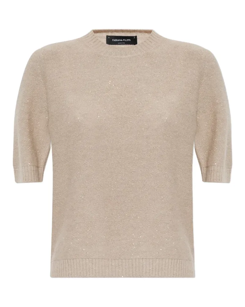 Fabiana Filippi Kurzärmeliger Pullover mit Pailletten - Nude Nude