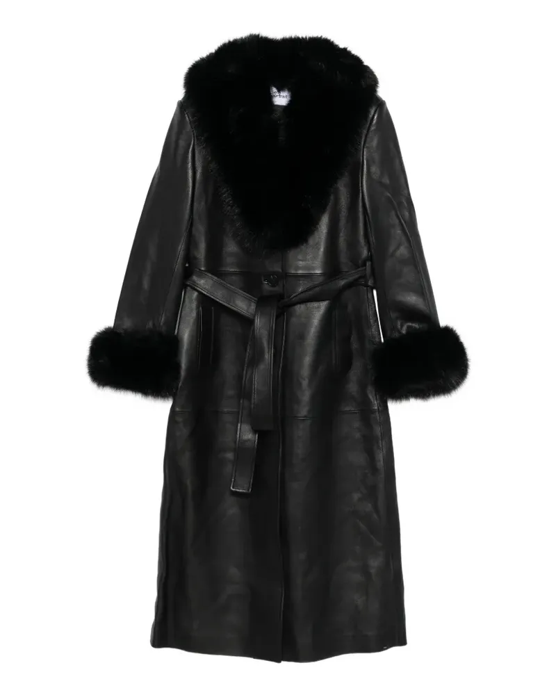 Self-Portrait faux fur-collared belted coat - Schwarz Schwarz