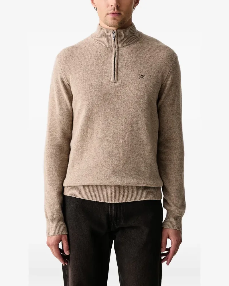 Hackett quarter-zip elbow-patch sweater - Nude Nude