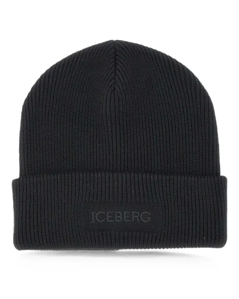 Iceberg logo-embroidered ribbed-knit beanie hat - Schwarz Schwarz
