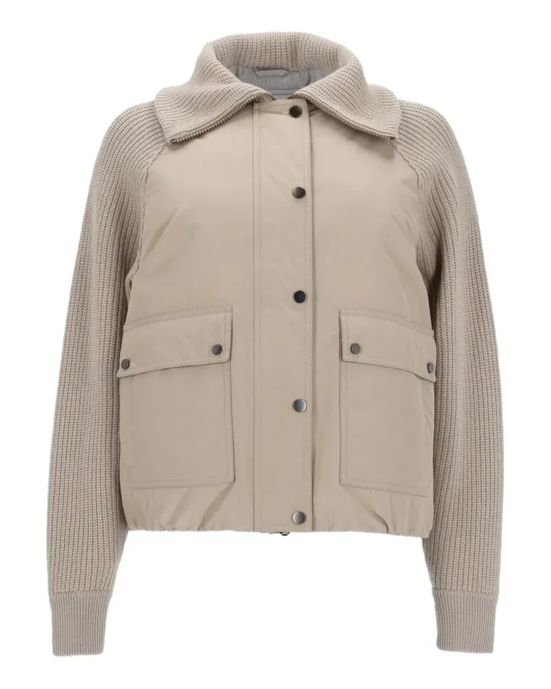 Brunello Cucinelli ribbed-knit panelled jacket - Nude Nude