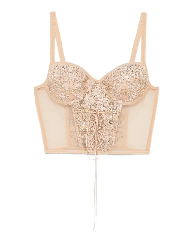 Ermanno Scervino lace-up sequin-embellished corset top - Nude Nude