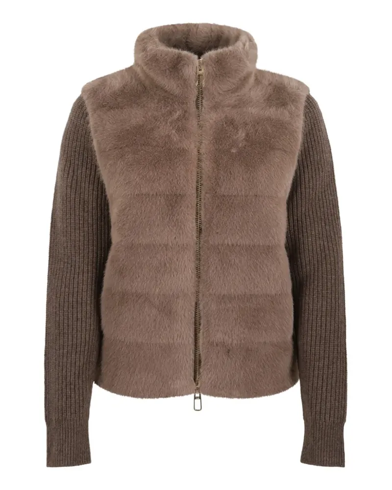 DUNO Nila faux-fur panelled ribbed-knit jacket - Braun Braun