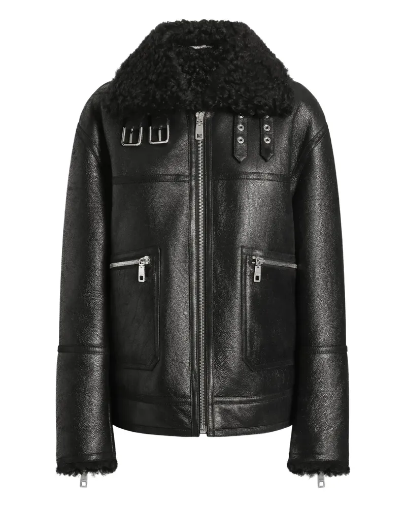 Dolce & Gabbana Lederjacke mit Shearling-Kragen - Schwarz Schwarz
