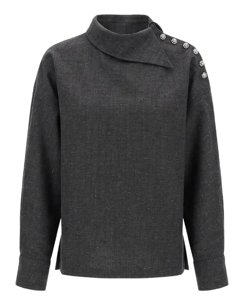 Róhe Bluse mit geknöpften Schultern und Stehkragen - Grau Grau