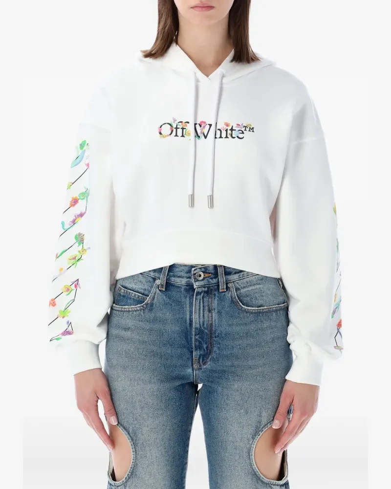 OFF-WHITE floral-print cropped hoodie - Weiß Weiß