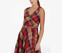 Kariertes Kleid mit Gürtel - Rosa