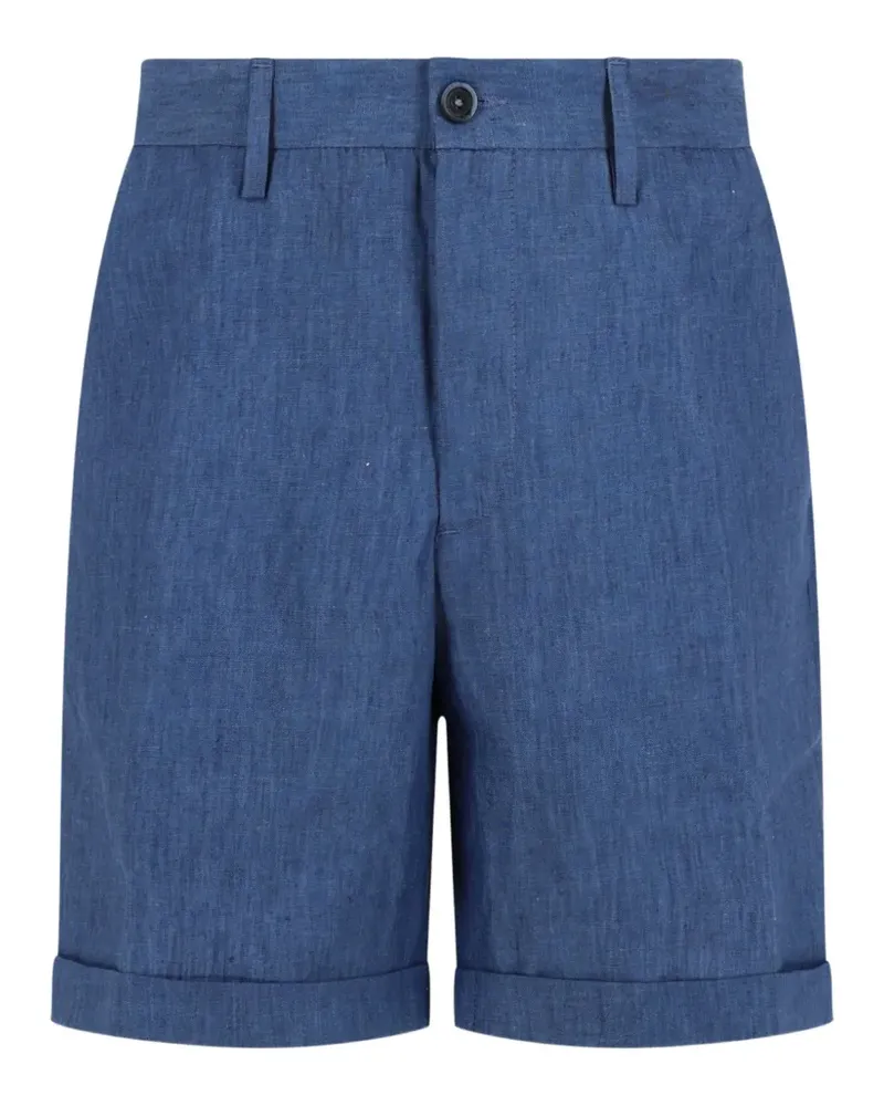 120% Lino Leinen-Shorts mit Umschlag - Blau Blau