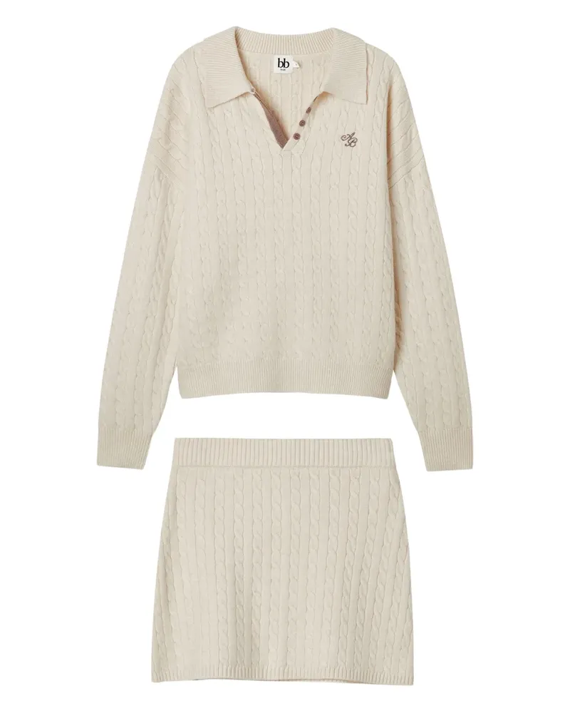 b+ab cable-knit buttoned all in one - Nude Nude