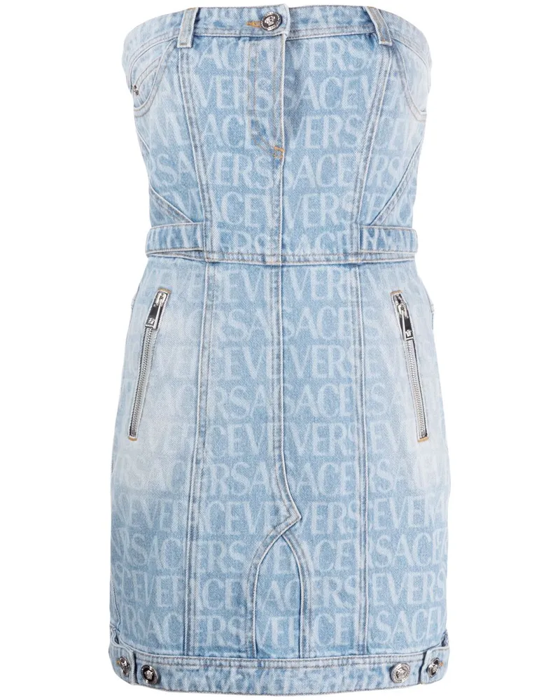 Versace Allover denim minidress Blau