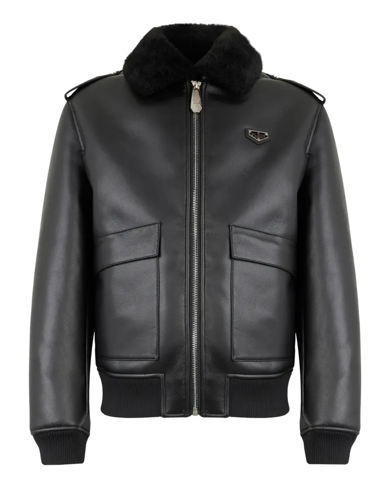 Philipp Plein Jacke mit Shearling-Kragen - Schwarz Schwarz