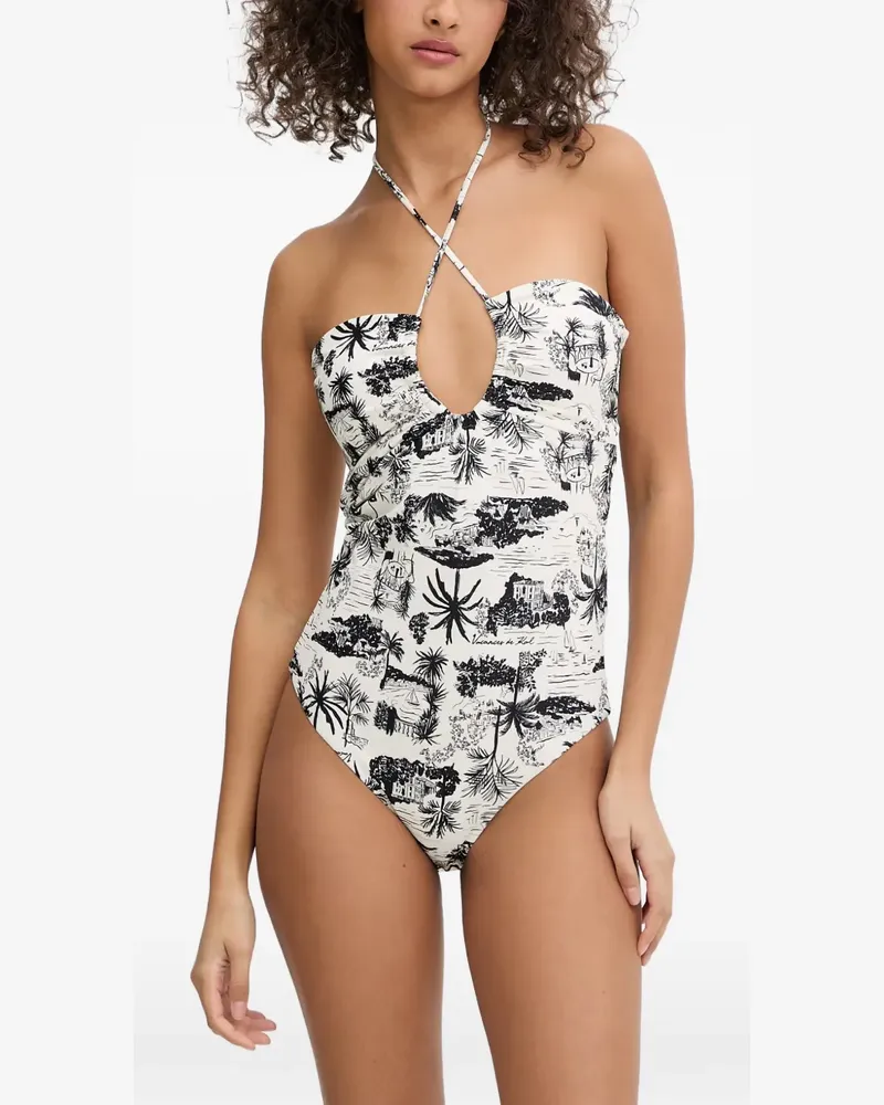 Karl Lagerfeld graphic-print halterneck swimsuit - Weiß Weiß
