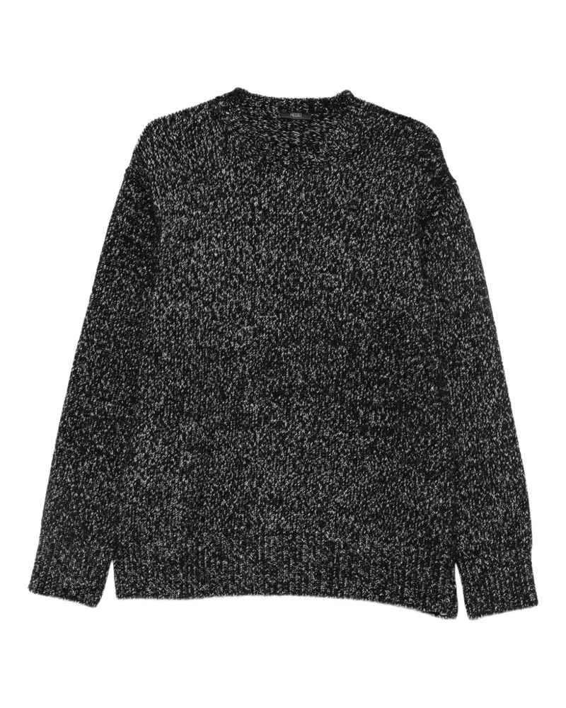 HOSIO Melierter Pullover mit Rundhalsausschnitt - Schwarz Schwarz