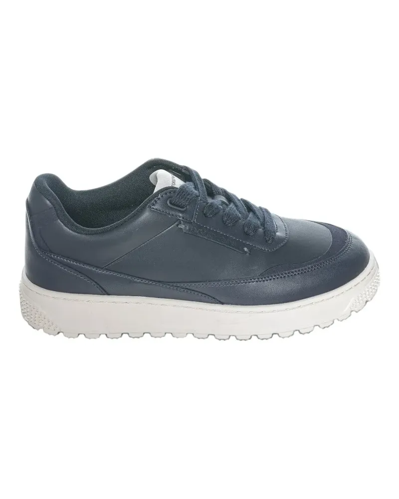 Emporio Armani Sneakers aus glattem Leder mit strukturierter Gummisohle - Blau Blau