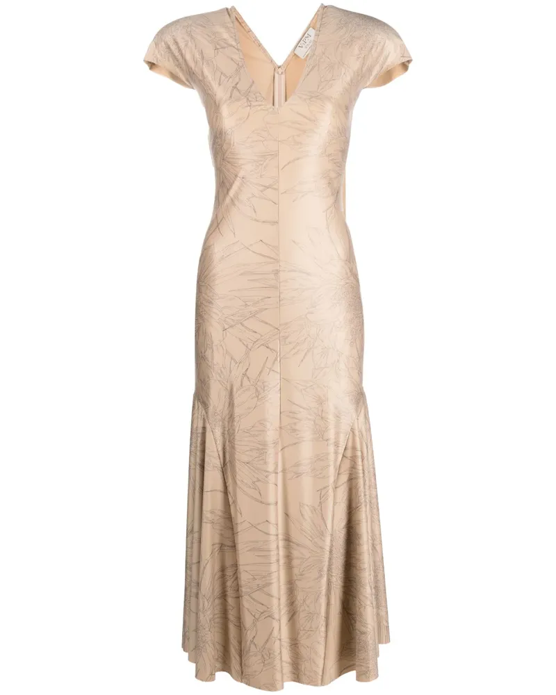 V:PM ATELIER Midikleid mit Blumen-Print - Nude Nude