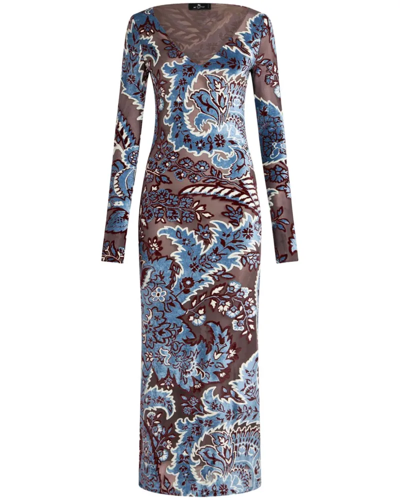 Etro Kleid aus Jacquard-Samt - Blau Blau