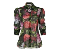 Chiffon-Bluse mit Hortensien-Print - Schwarz