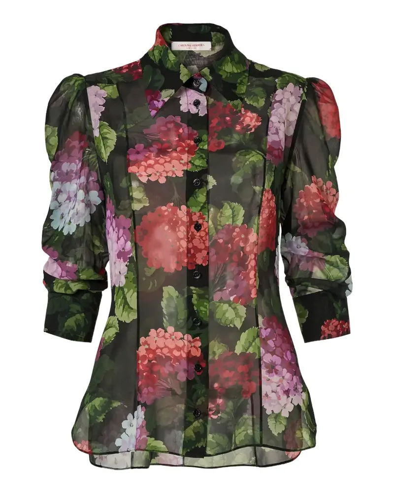 Carolina Herrera New York hydrangea-print chiffon blouse - Schwarz Schwarz