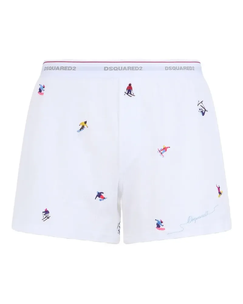 Dsquared2 Gerippte Boxershorts mit Skifahrer-Stickerei - Weiß Weiß
