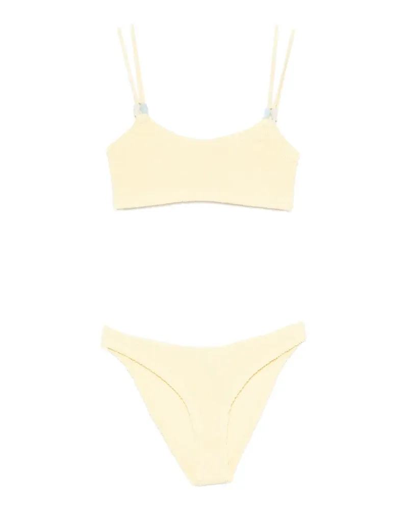 Hunza G bead-embellished seersucker bikini - Gelb Gelb