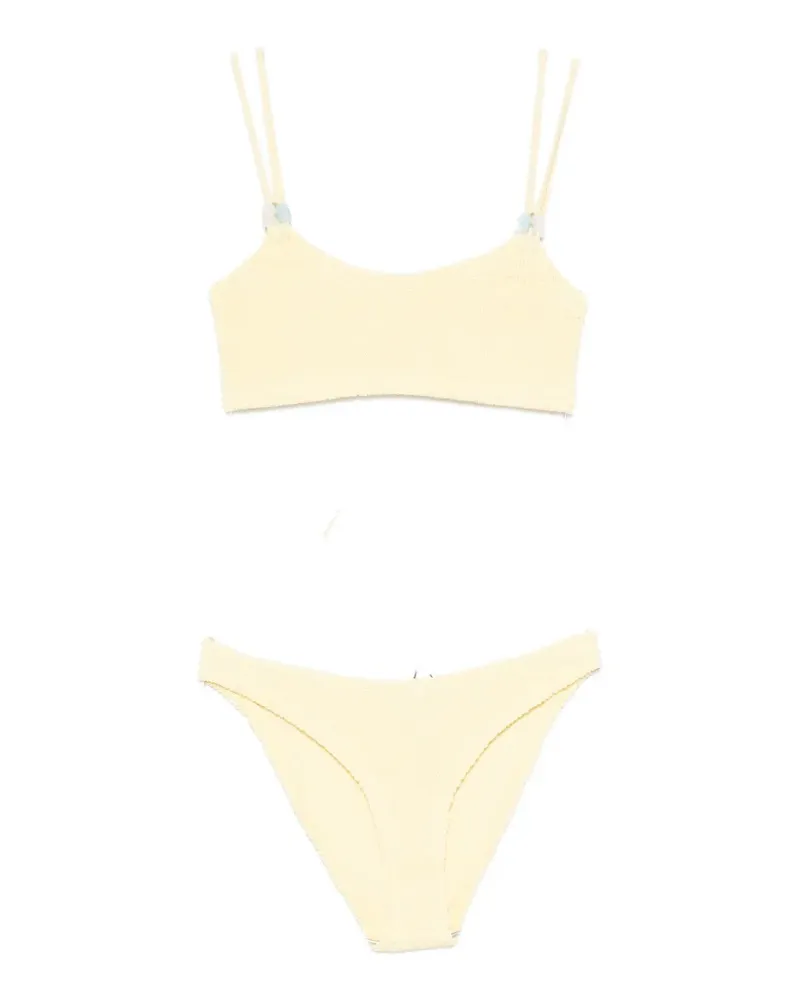 Hunza G bead-embellished seersucker bikini - Gelb Gelb