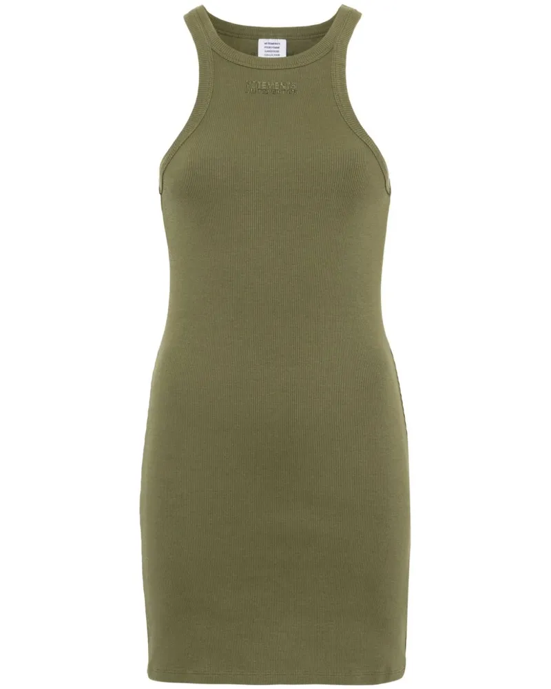 VETEMENTS Geripptes Minikleid mit Logo-Stickerei - Grün Grün
