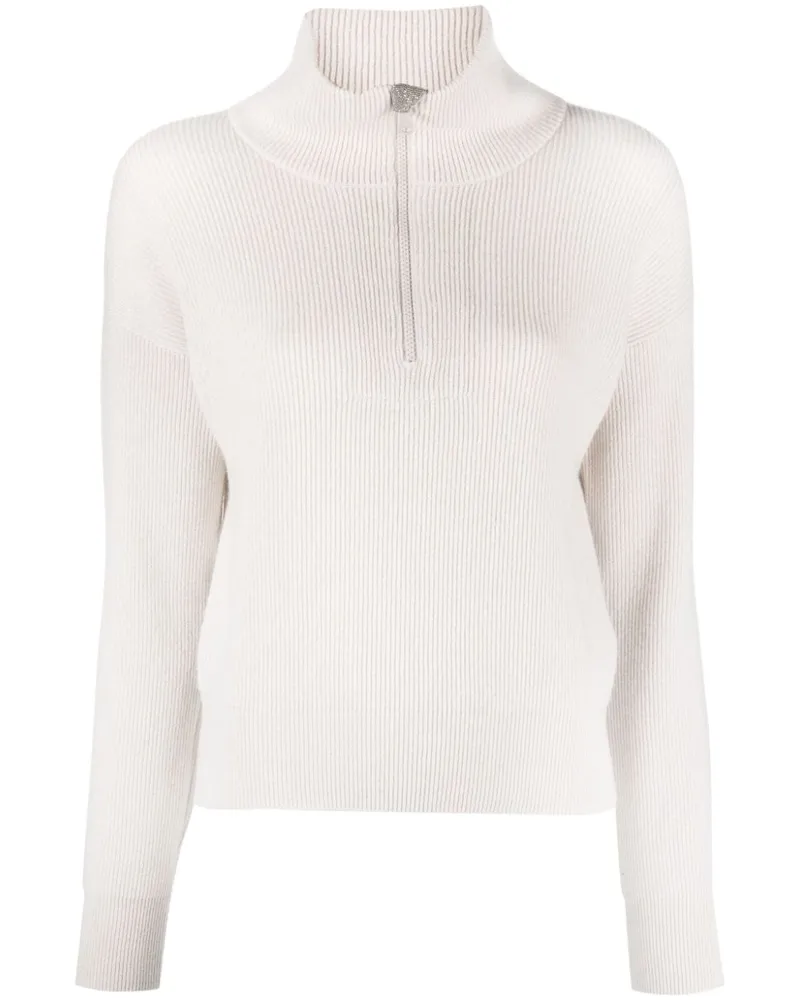 Brunello Cucinelli Kaschmirpullover mit Reißverschluss - Nude Nude