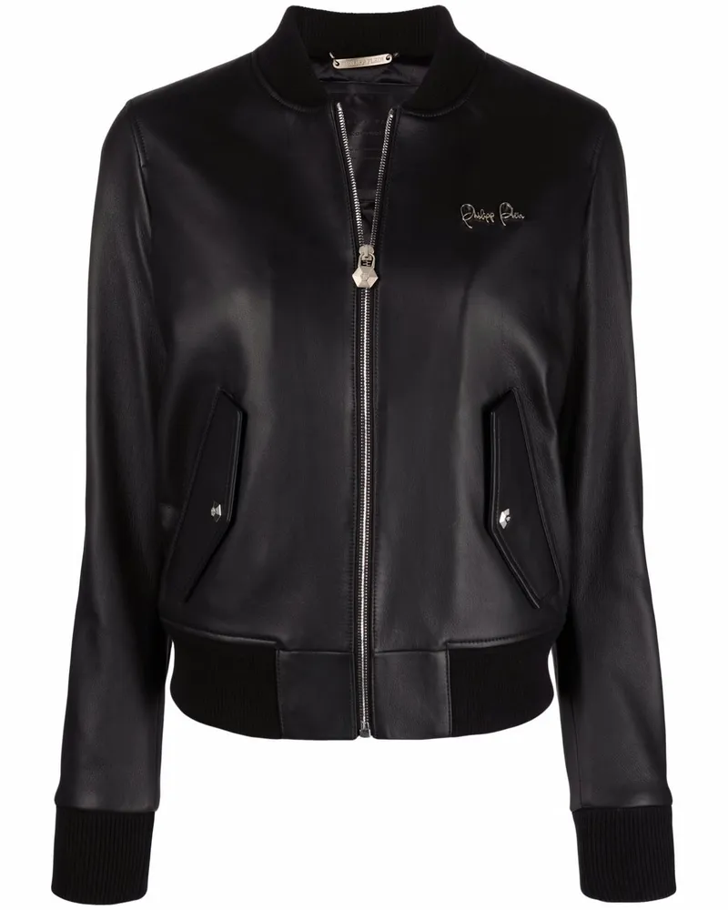 Philipp Plein Bomberjacke aus Leder - Schwarz Schwarz