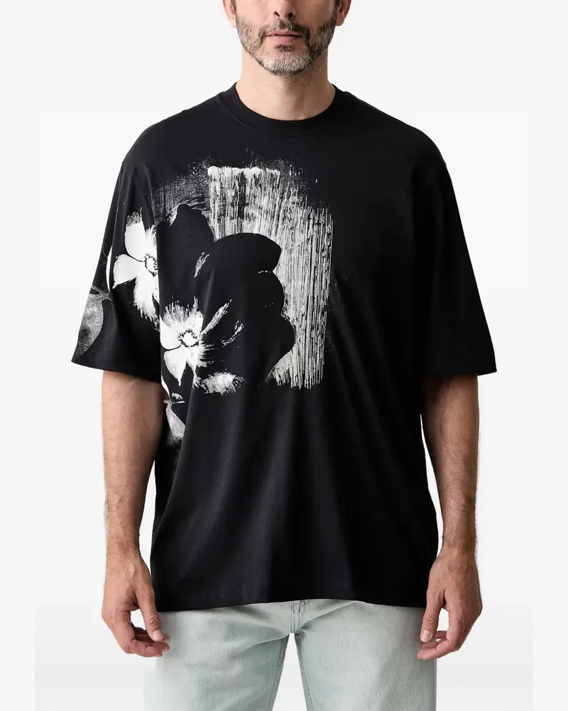 Armani Exchange floral-print logo-print T-shirt - Blau Blau