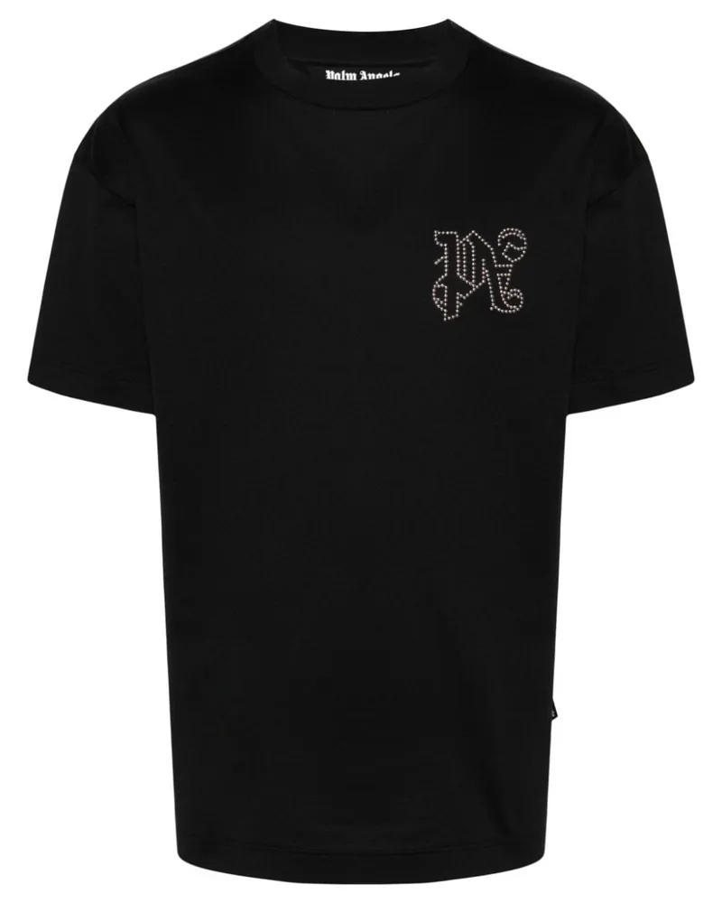 Palm Angels T-Shirt mit Monogramm-Applikation - Schwarz Schwarz