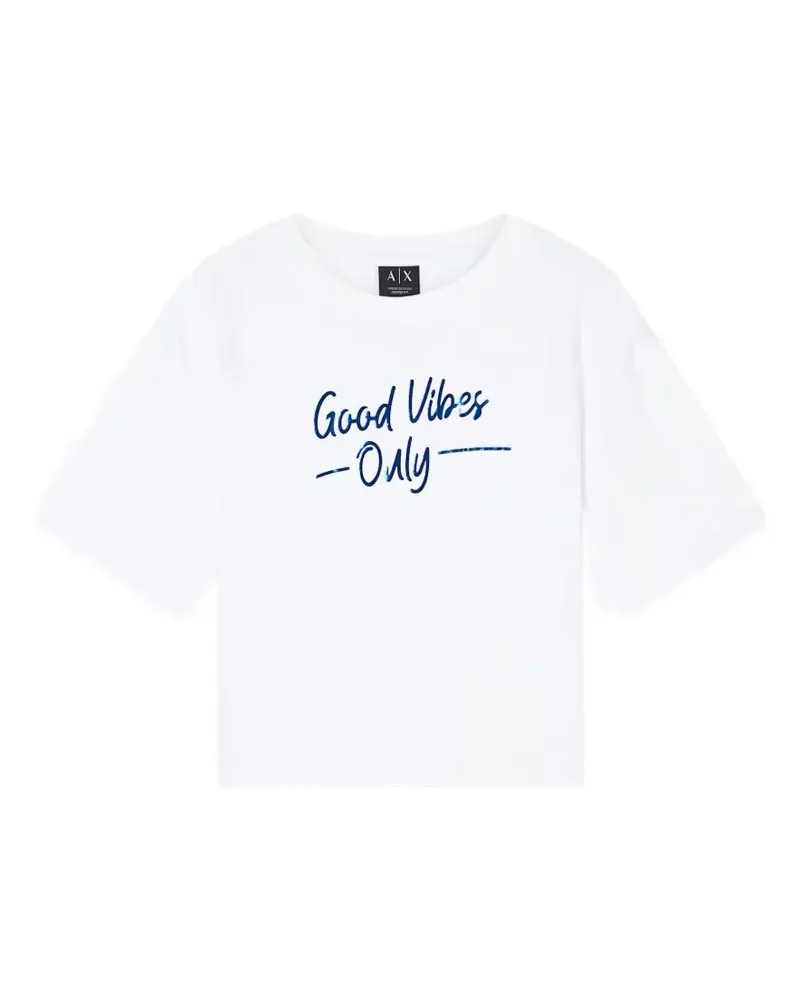 Armani Exchange Cropped-T-Shirt mit Slogan-Print - Weiß Weiß