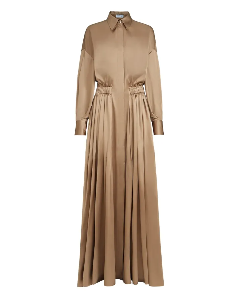 Brunello Cucinelli Seiden-Maxikleid mit Monili-Detail - Braun Braun