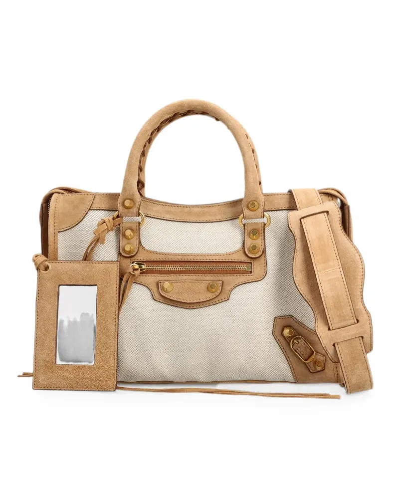 Balenciaga small Le City studded tote bag - Nude Nude