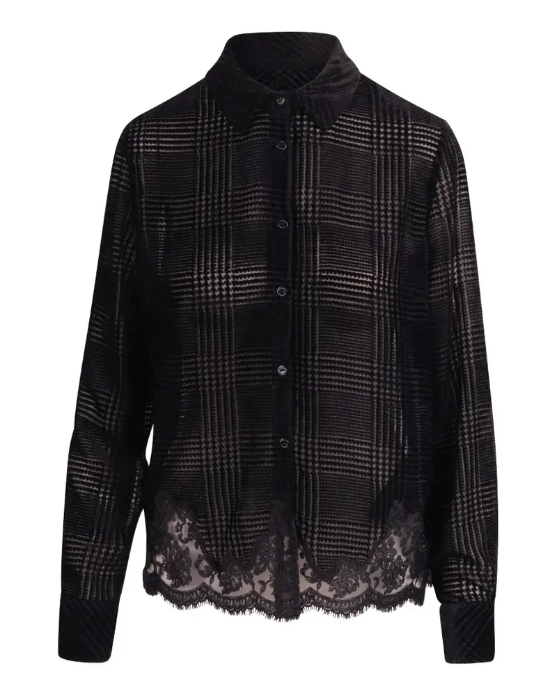 Ermanno Scervino lace-trim Prince of Wales check shirt - Schwarz Schwarz