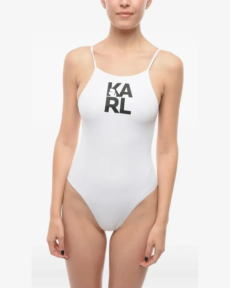 Karl Lagerfeld Rückenfreier Badeanzug mit Logo-Print - Weiß Weiß