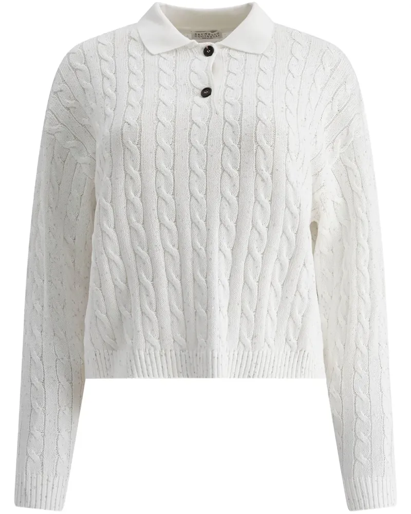 Burberry Polo-Pullover mit Zopfmuster - Weiß Weiß