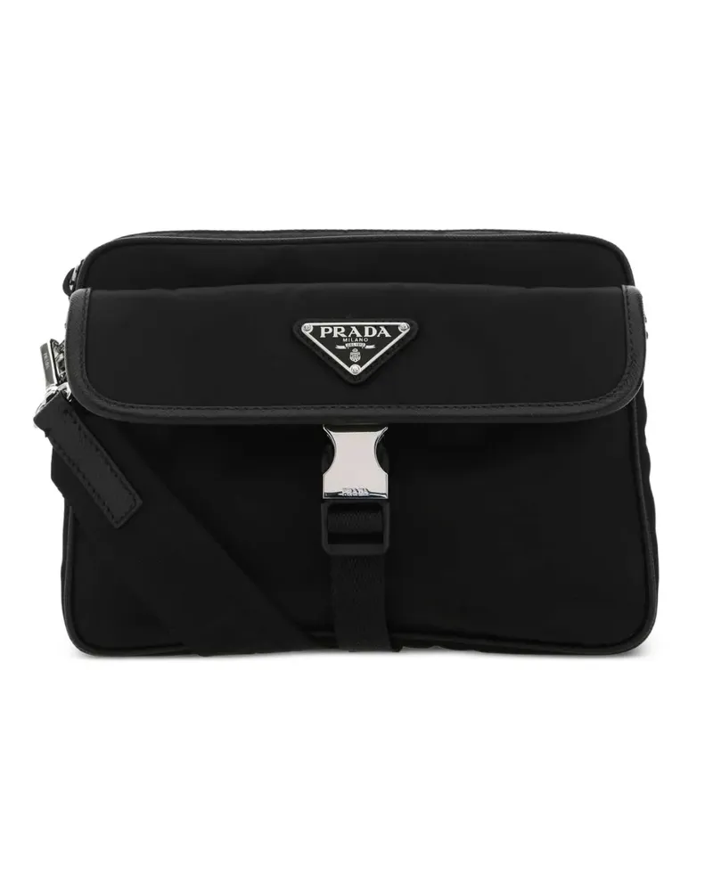 Prada Schultertasche mit Logo-Schild - Schwarz Schwarz