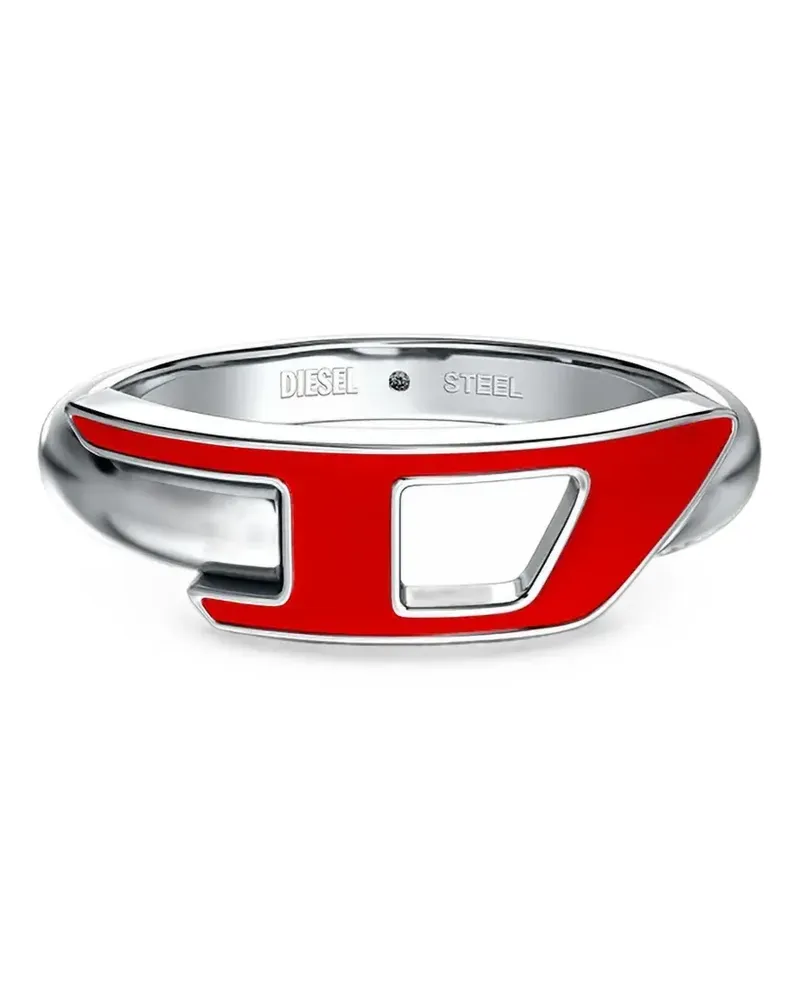 Diesel Oval D Ring mit Logo-Schild - Silber Silber
