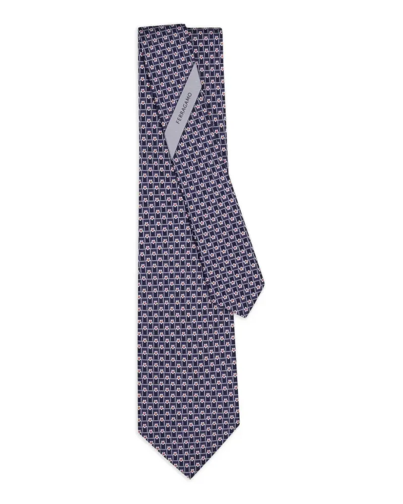 Ferragamo Tournament-print silk tie - Blau Blau