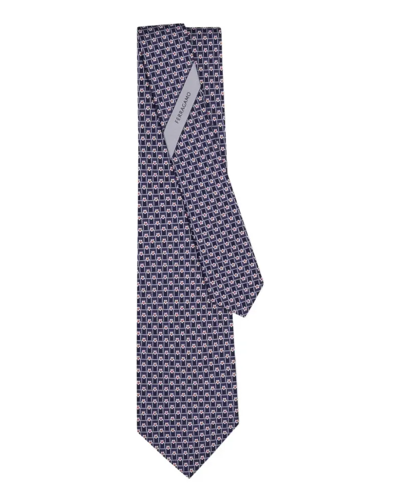 Ferragamo Tournament-print silk tie - Blau Blau