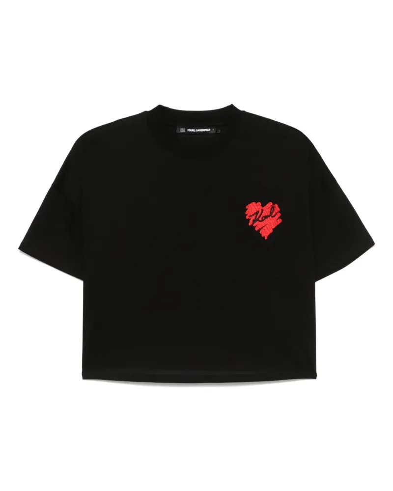 Karl Lagerfeld Cropped-T-Shirt mit Herzmotiv - Schwarz Schwarz