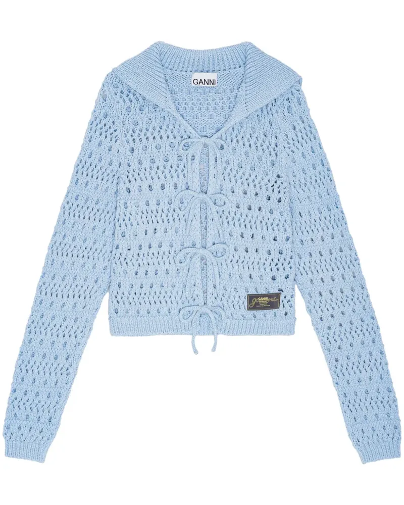 Ganni Cardigan mit Lochstrickmuster - Blau Blau