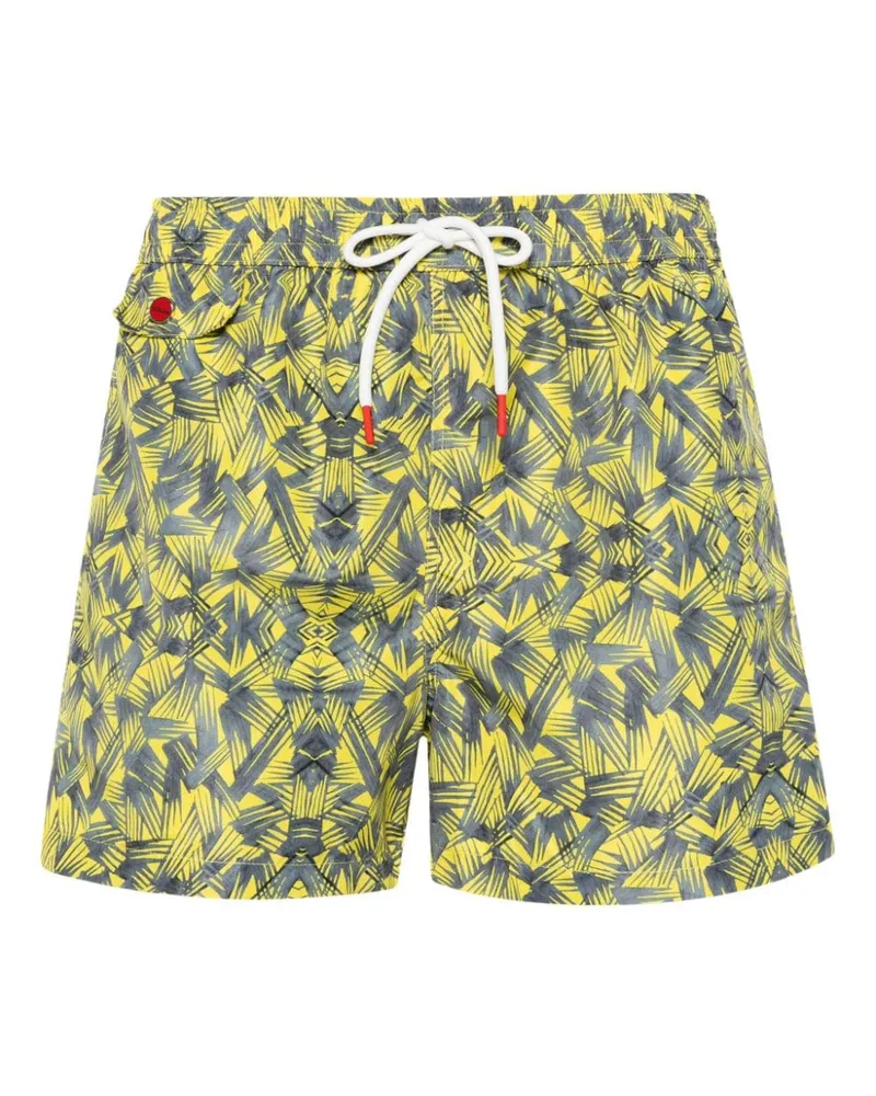 Kiton Badeshorts mit grafischem Print Gelb