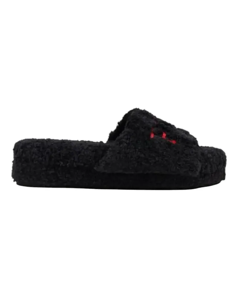 Ralph Lauren borg-texture embroidered slippers - Schwarz Schwarz