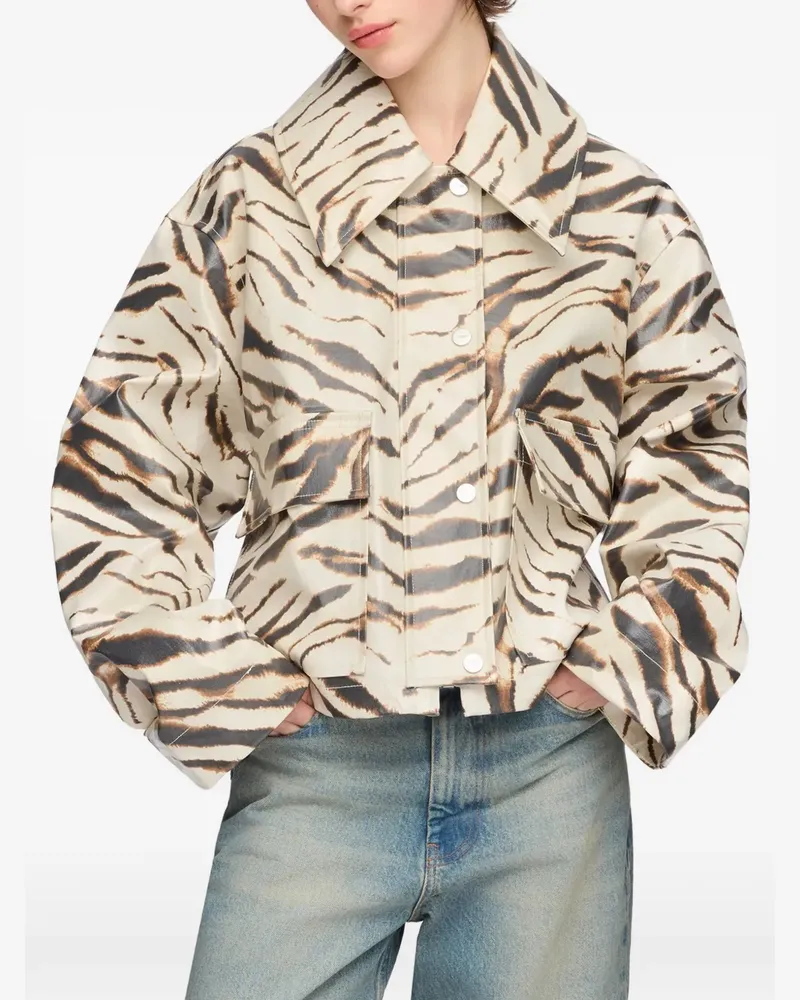 Ganni zebra-print laminated jacket - Nude Nude