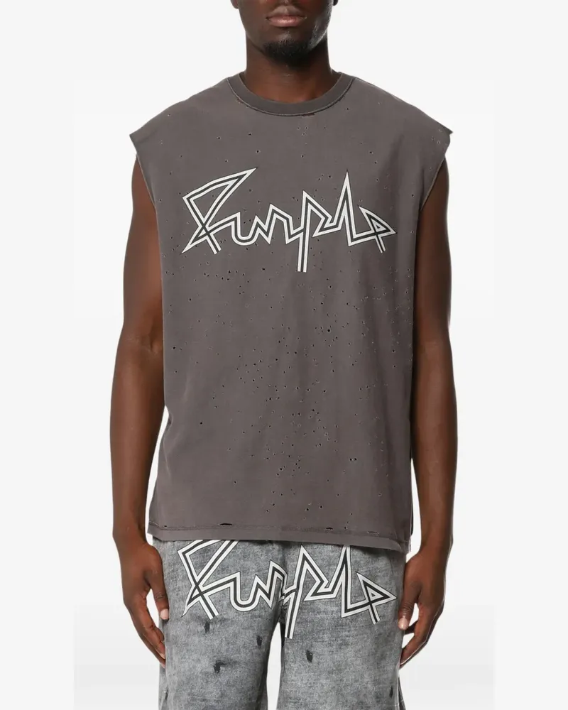 PURPLE BRAND distressed logo-print tank top - Grau Grau