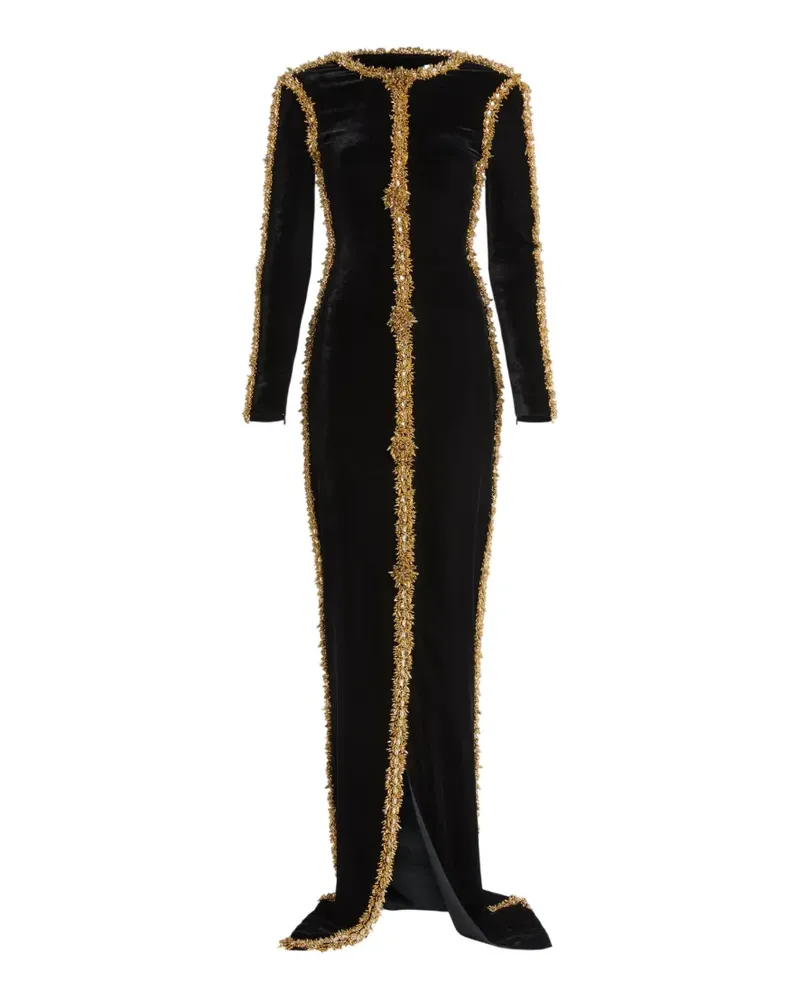Balmain Langes Kleid aus Samt mit Stickerei - Schwarz Schwarz