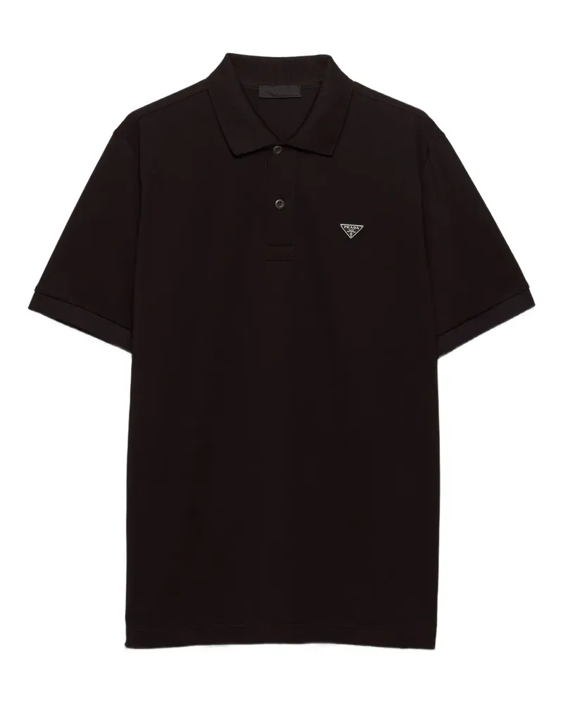 Prada Geripptes Poloshirt mit Triangel-Logo - Schwarz Schwarz